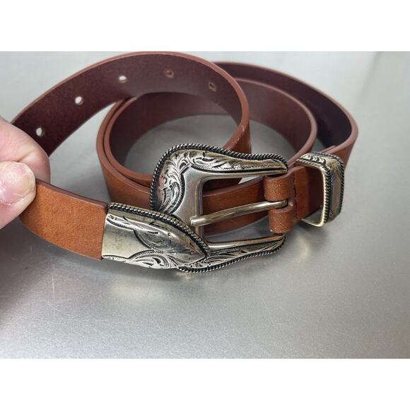 Aritzia Wilfred Free Western Belt Leather Belt Brown Silver Hardware Medium - Picture 2 of 6